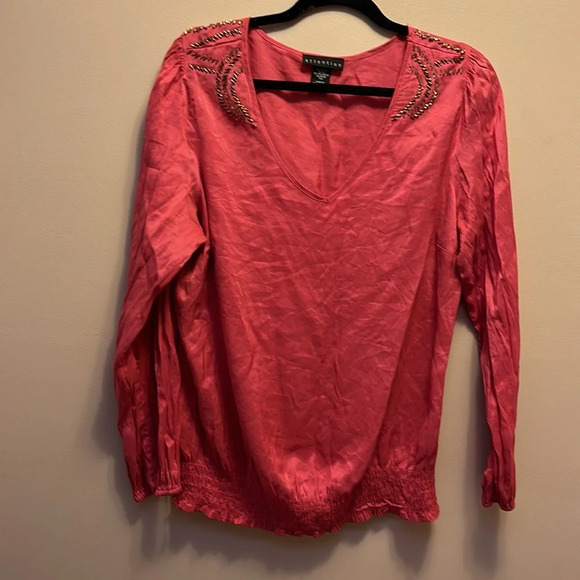 Attention beaded balloon long sleeve Rayon V neck blouse Sz L - Picture 3 of 14